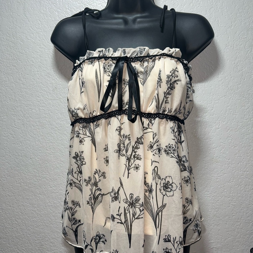 Floral Print Cream Top with Black Accents